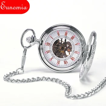 Silver Cross Skladu Okostje Steampunk Votlih Krog Mehanske Žepna Ura Z Ključnih Verige Ogrlica Rimske Številke Vintage Watch