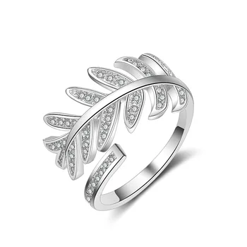 925 Sterling Silver Obroči Kristalno Listov Prst Prstan Za Ženske svate Nakit, Dragulji, Femme JZ368