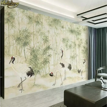 Beibehang po meri Bambusa žerjav Freske Stene Papirja dnevna soba dekoracijo TV Ozadju Stene, ki Zajema fotografije Zidana ozadje roll