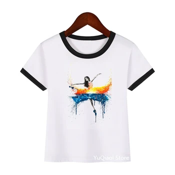 Dekleta Tshirt Lep otroci bela Majica akvarel Plesalka Modi Načrtovanja, Tiskanje Malčka Dekle obleko luštna Otroka, t-shirt Zvonec Tee