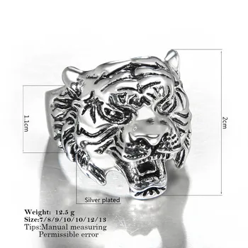 Moški Prstan Biker Prst Obroči Evropske Gotike Punk Retro Slogu Živali Tiger Glavo Starinsko srebrne Barve Izjavo Obroč Za Moške