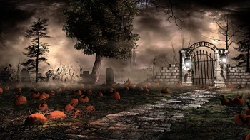 Lyavshi Fotografija Ozadje Halloween Skrivnost Pokopališče Bučna Strašljivo Noč Ozadje Otrok Fotografski Portret Ustrelil studio