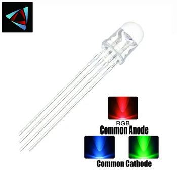 20PCS 5 mm full-color LED RGB rdeča/zelena/modra Skupno Katodo/Anode, Štiri noge pregleden vrhunec barva svetlobe 5 mm diode barvita