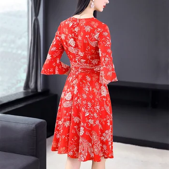 Obleko Poletje 2020 Svila Šifon Boho Rdečo Obleko za Ženske Letnik korejski Cvetlični Mini Obleko Elegantno Ženske Obleke Vestidos