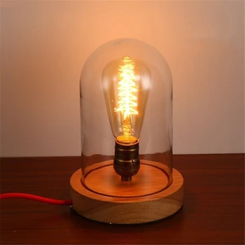Vintage Lesa Tabela Luči Edison Žarnice s Steklenimi Lampshade Mansarda Slog Poleg Svetilke Namizne Luči za dnevno Sobo