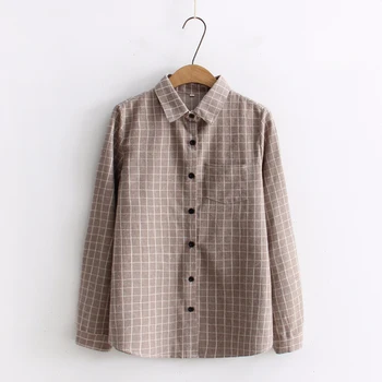 2019 Novo Outono blusa Feminina Camisa xadrez marca de algodão priložnostne Feminino manga Longa blusas vrhovi Feminino escritório senho