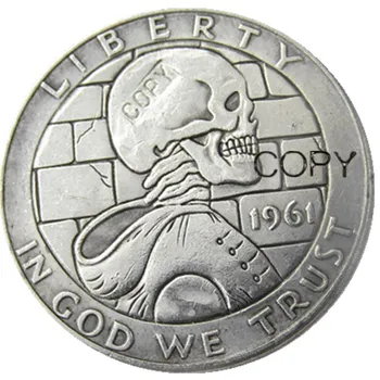 Skitnica Ustvarjalne 1961 Franklin Srebro Pol Dolarja zombi lobanje okostje ročno izrezljane Kopijo Kovancev