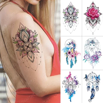 Nepremočljiva Začasni Tattoo Nalepke Mandala Dreamcatcher Flash Tatto Lev, Metulj, Body Art Roko Vode Prenesti Ponaredek Tattoo Ženske