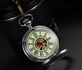 Vintage Transparentno steklo Rimskimi številkami Popolnoma avtomatsko človek mehansko Dobre kakovosti svetlobna žepne ure