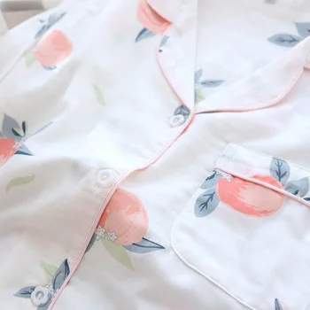 Nove Sveže Peach Cvetlični Pižamo Nastavite Žensk Gaza Bombaž Dolg Rokav Japonski Priložnostne Risanka Sleepwear Jeseni Pižame Ženski