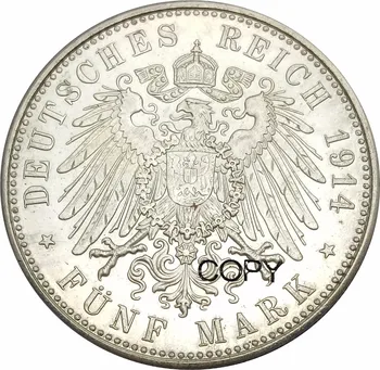 Nemški Članice Funf Znamke Frieeich II Silver 1901 1914 (Pozlačeno Srebro Kopijo Kovancev