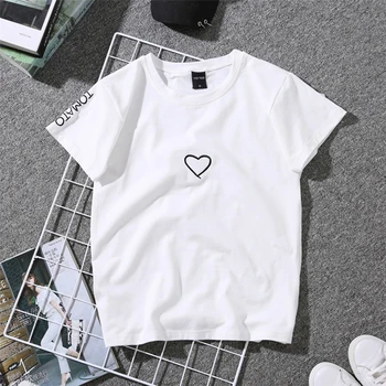 Pari Ljubitelje Vezenje Majica Za dekle Ženske, Ljubezen Srce Črke Natisni T-Shirt Priložnostne Beli Vrhovi Tshirt Nova