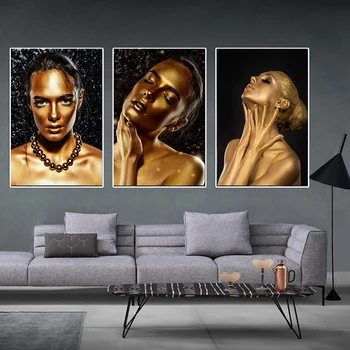Sexy Nude Afriške Umetnosti Črna in Zlata Ženska, Oljna slika na Platnu Cuadros Plakatov in Fotografij Stenskih slikah, za dnevno Sobo