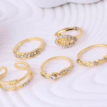 Poročni Prstani Za Ženske Luksuzni Crystal Ring Breskev Srce Obroč Iz Listov Obliko Pet Kos Nov Modni Trend Eleganten Slog 2020