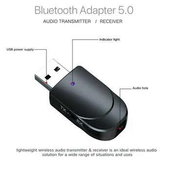 3.5 mm AUX, USB, Bluetooth 5.0 Oddajnik Sprejemnik EDR Adapter za Ključ za TV PC Domača stran za Slušalke Stereo Avto HI-fi Avdio