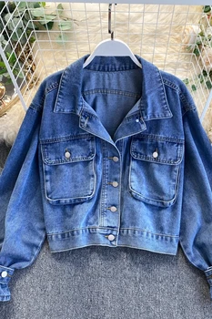 Blue jeans jakna ženske 2020 Trendy Chic Slim Kratek Denim Cowgirl Bluzo Ruched Puff beloprsi Singl Modni Ženski Plašč