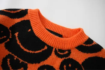 Nekaj modni smeška jacquardske pulover za moške in ženske svoboden plesti pulover leni veter puloverju risanka trendovska blagovna znamka pulover