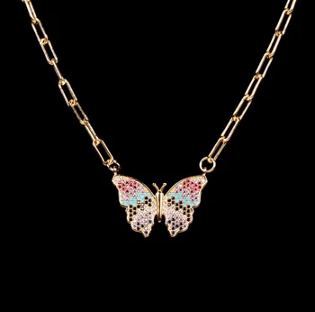 INS barve cirkon metulj obesek za ogrlico ženske Bohemia poletne počitnice sladka dekleta debele bakrene insektov vratu verige