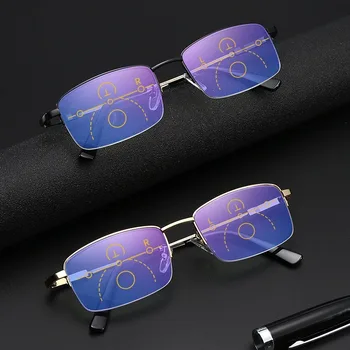 ZENOTTIC Multi-Focal Postopno Obravnavi Očala Moški Ženske Poslovnih Semi-RImless Anti Modra Svetloba Presbyopic Dioptrije Očala