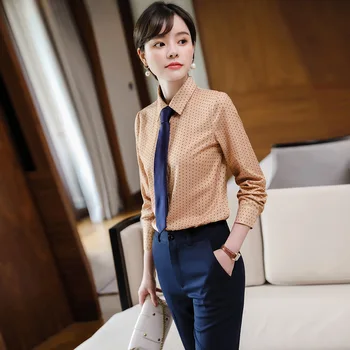 Dolg rokav polka dot tiskano majico 2020 Jesen/Zima Nova ženska oblačila strokovno korejskem slogu svoboden base delo slog