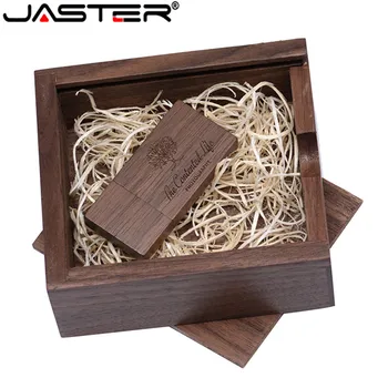 JASTER USB 2.0, (1 KOS prosta LOGOTIP)oreh leseni usb + box usb flash drive, pomnilniško kartico memory stick pendrive 4 GB, 16GB 32GB 64GB poročna darila