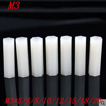 100 kozarcev/veliko Belo Najlon odmik M3*L 3 mm ženski ženski najlon plastični distančnik dolgo imbus matica
