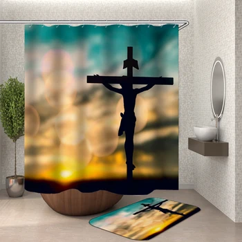 Navzkrižno Tuš Zavesa Krščanskega Jezusa Kristusa Kopalnica Zavese Nepremočljiva Tkanine iz Poliestra Sunset Odkup 3D Rideau De Tuš