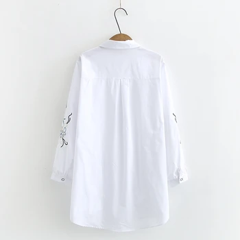 Plus Velikost XL-4XL Žensk Belo Bluzo Vezenino Letnik Vrhovi Pomlad Poletje Dolgo Oplaščeni delovna oblačila Blusas