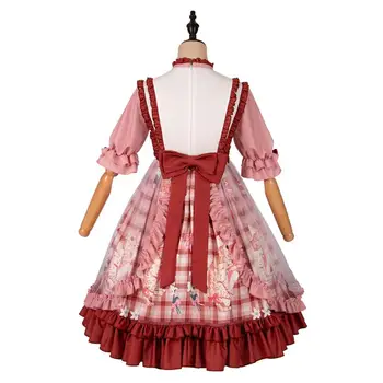 Japonski pastorala slog sweet lolita obleko vintage o-vratu bowknot srčkan tiskanje viktorijanski obleko kawaii dekle gothic lolita op cos