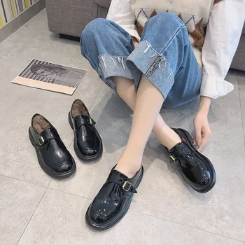 2020 Jeseni Majhen usnjeni čevlji ženski retro korejska različica niz stopala sponko pasu ravno kvadratni vodja Lok Fu čevlji W35-59
