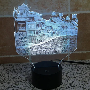 Kitajska zgodovinske kulturne Phoenix Mesto oblike 3D lučka,pisane Gradient počitnice deco 3d iluzije lučka led namizne svetilke za spalnico