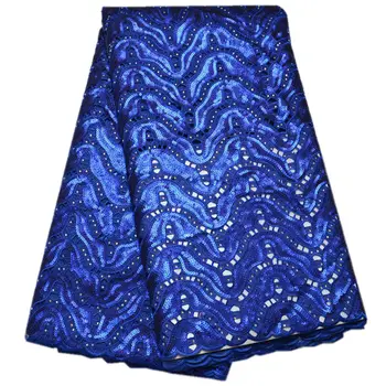 Brezplačna dostava (5yards/pc) visoke kakovosti kraljevsko modra Afriške handcut organza čipke tkanine z allover sequins za stranko obleko OP19