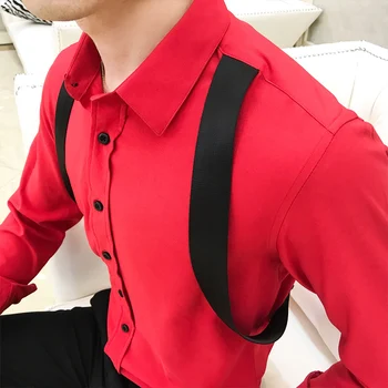 2017 Nova moška oblačila pevka Bigbang EL Lase Stilist, modni Osebnost trend Suspender majica fazi kostumi