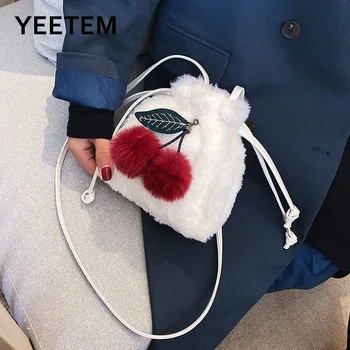 Lepe češnje majhna ženska torba za jesen in zimo korejska različica plišastih vrečko osebnost mehki pliš eno-ramo messenger bag