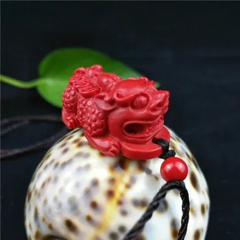 Zmaj, Ogrlico, Obesek, Kitajski Naravni Red Organskih Cinnabar Pixiu Amulet Čar Nakit Modni Ročno Izrezljane Darila za Ženske