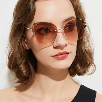 Moda Mačka oči, sončna Očala Ženske 2020 Luksuzne blagovne Znamke Oblikovalec Ogledalo Rimless sončna Očala Ženske Gradient Odtenki Ženska Očala