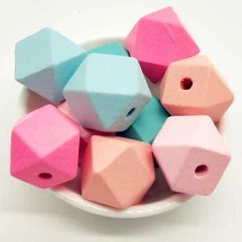 30 Kosov DIY Ročno izdelan Nakit Dodatki 15 mm Geometrijske Gladko Octagonal Lesene Kroglice Barve, Mešani Polyhedron