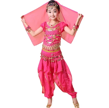 Dekle Ples Trebuh Kostume Otroci Trebušni Ples Dekleta Indijski Bollywood Uspešnosti Krpo Nastavite Ročno Dekle Indija Obleke 4 Kos set