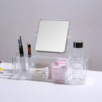 Akril namizje kozmetika škatla za shranjevanje ogledalo integrirano toaletno mizico izdelkov za nego kože rack