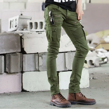 Denim kavbojke moški suh vojske zelena naravnost tovora hlače žep slim fit hlač black ulične oblačila moški xxxl CK12