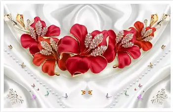 Po meri 3d high-end Evropske preprosta rdeče diamant encrusted cvetlični nakit v ozadju stene