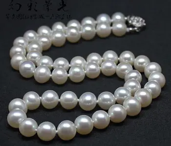 Klasična AAA++ 10-11 mm krog južna morja bela biserna ogrlica, 18 inch uhan dostava brezplačna