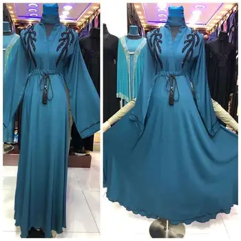 Sequined beading jopico kimono Muslimanskih Haljo abaya syari ženski celotno dolžino svilnato Muslimansko obleko abaya Častili Storitev abaya F1966