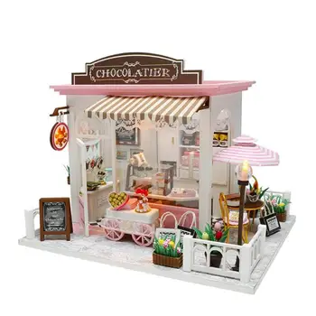 DIY Lesena Lutka Hiša Miniaturni Model, Pink Princess House Sladico Hiša Pohištvo gradniki Otroci Rojstni dan Chrismas Darilo