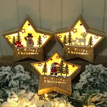 Luči Lesene Božično Drevo Star Lesen Žareče Obesek Chritmas Visi Drevo Ornament Doma Stranka Božični Dekor