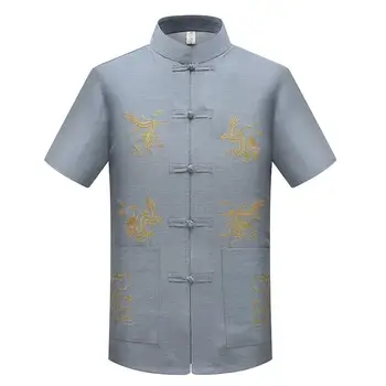 LOLDEAL Kitajski Majica Kratek Rokav Etnične Slog Poletje moška Majica Kratek Rokav