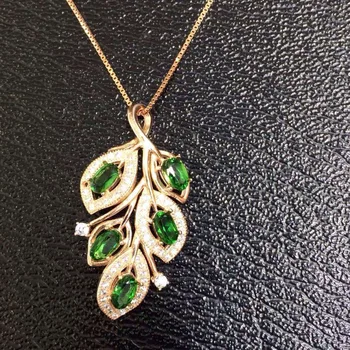Naravna zelena diopside Obesek naravni gemstone Velikih listov obliko obesek 925 sterling srebro Ženska stranka, razkošen nakit
