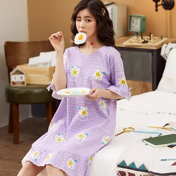 Čisti Bombaž Nightdress Korejska Različica Plus Velikost Nosečnic, Poroda Doma Storitve Sleepwear Ženske Bombaž Nightdress