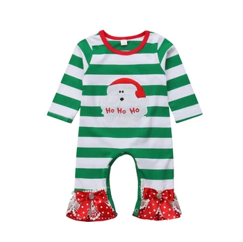 Moda Novorojenčka Otroci Baby Dekleta Z Dolgimi Rokavi Bombaž Santa Božič Romper Jumpsuit Prugasta Sleepwear Pižamo Obleko