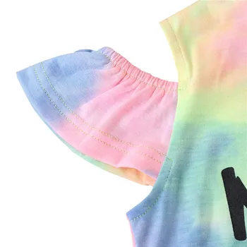 18 M-24T Baby Girl ' s Kratkimi rokavi in Hlače Obleko Modne Tie-dye Pismo Hooded Sladko T-shirt in Kontrast Barve, Dolge Hlače